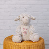 Custom embroidered handwriting on stuffed animal lamb
