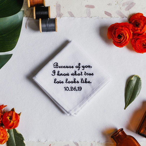 Father of the bride handkerchief embroidered with message and personalized with your wedding date.