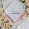 white lace wedding handkerchief with customized message in grey
