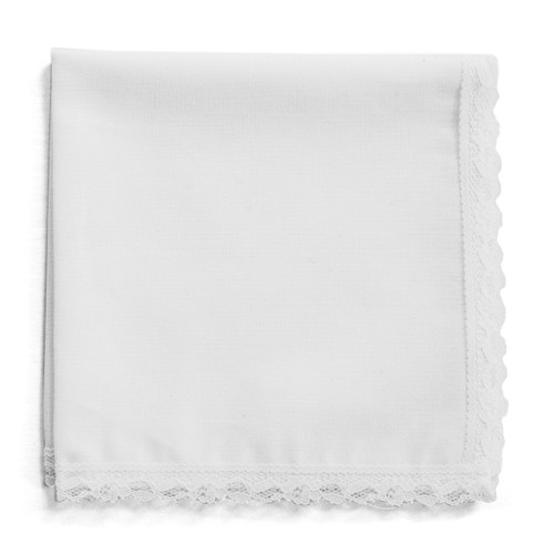 White lace wedding handkerchief with white fabric and white lace. Customize with a message, monogram or design.